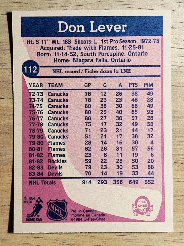 1984-85 O-Pee-Chee #112 Don Lever