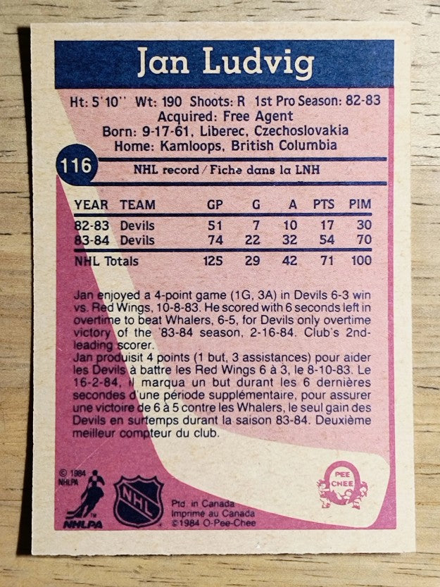 1984-85 O-Pee-Chee #116 Jan Ludvig RC
