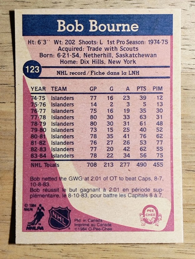 1984-85 O-Pee-Chee #123 Bob Bourne