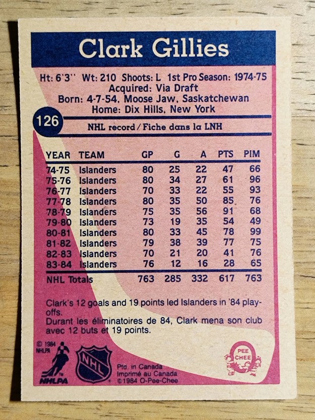 1984-85 O-Pee-Chee #126 Clark Gillies