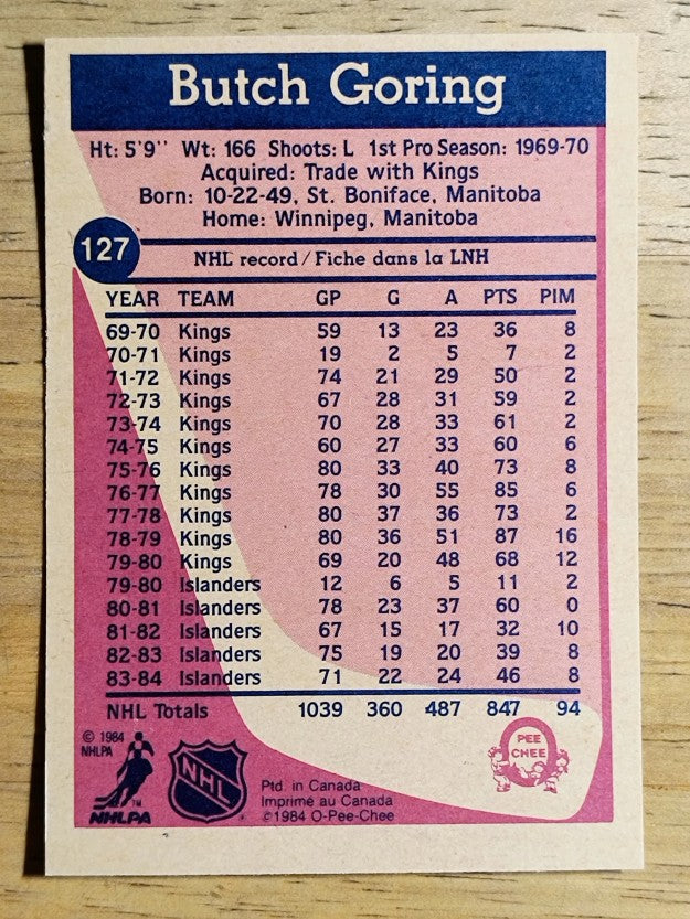 1984-85 O-Pee-Chee #127 Butch Goring