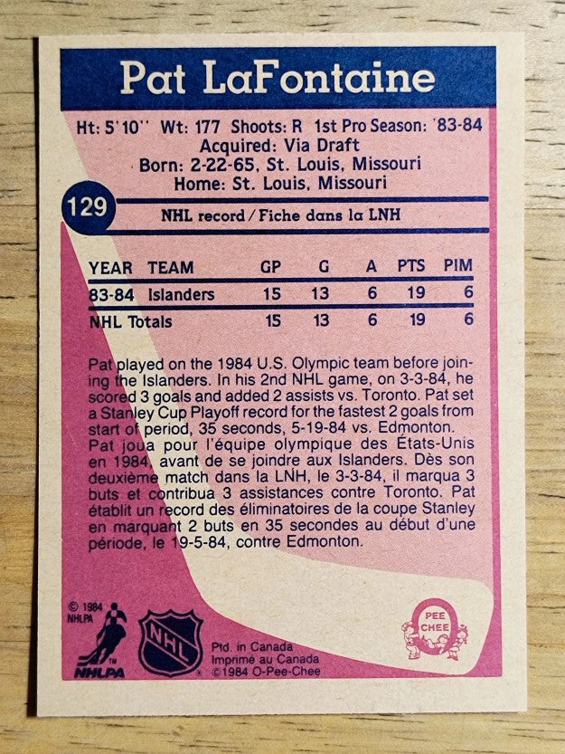 1984-85 O-Pee-Chee #129 Pat LaFontaine RC