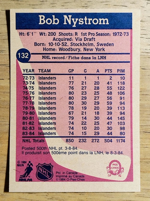 1984-85 O-Pee-Chee #132 Bob Nystrom