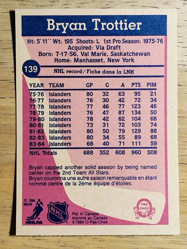 1984-85 O-Pee-Chee #139 Bryan Trottier