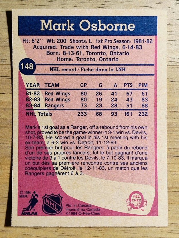 1984-85 O-Pee-Chee #148 Mark Osborne
