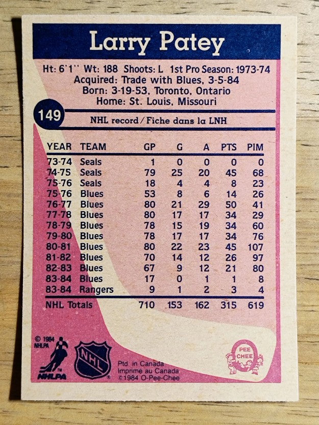 1984-85 O-Pee-Chee #149 Larry Patey