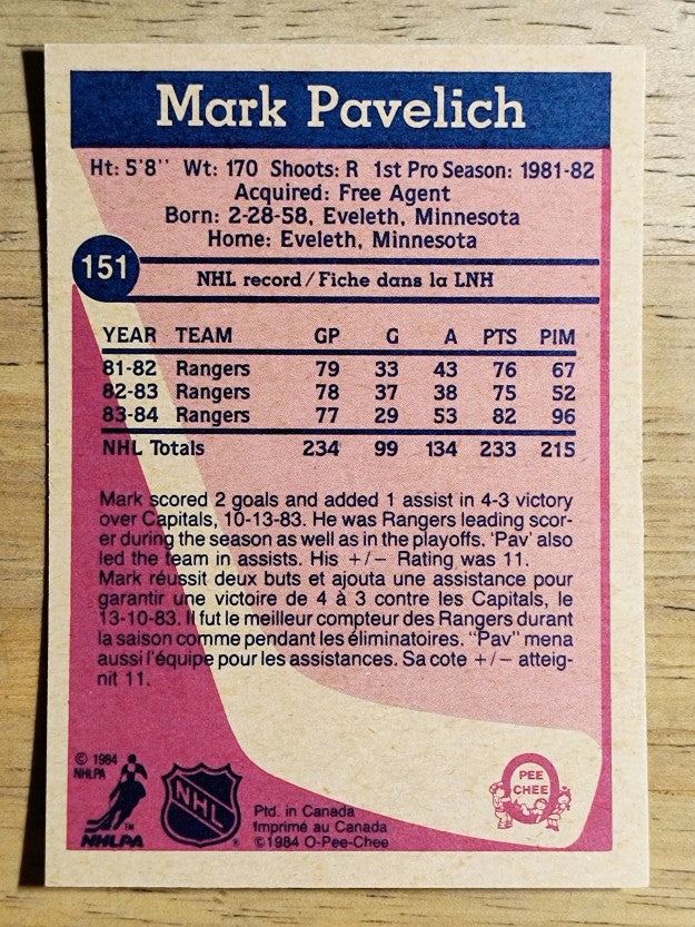 1984-85 O-Pee-Chee #151 Mark Pavelich