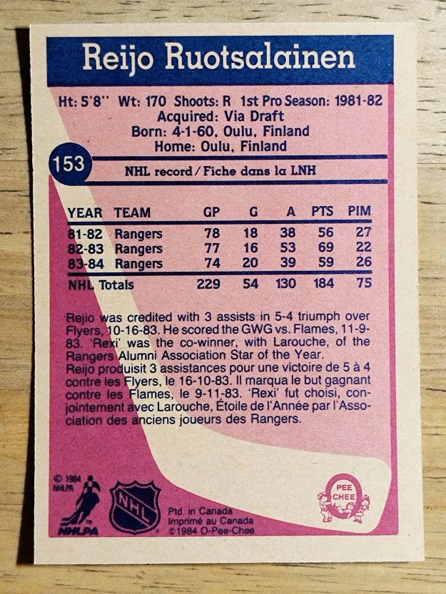 1984-85 O-Pee-Chee #153 Reijo Ruotsalainen