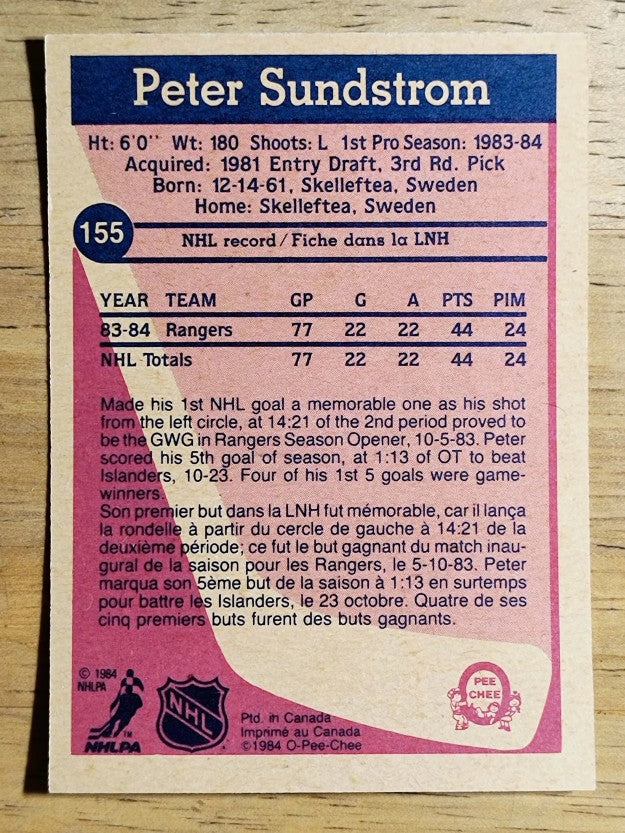 1984-85 O-Pee-Chee #155 Peter Sundstrom RC