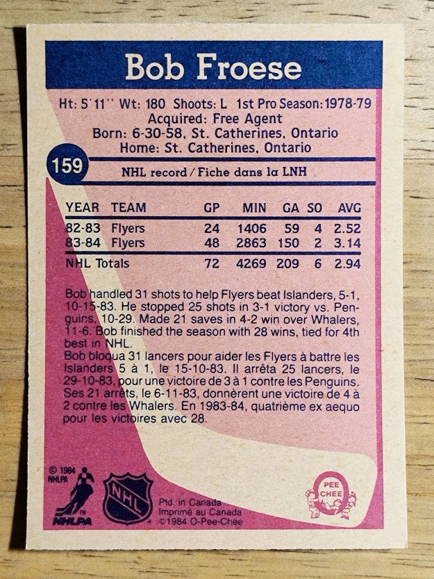 1984-85 O-Pee-Chee #159 Bob Froese