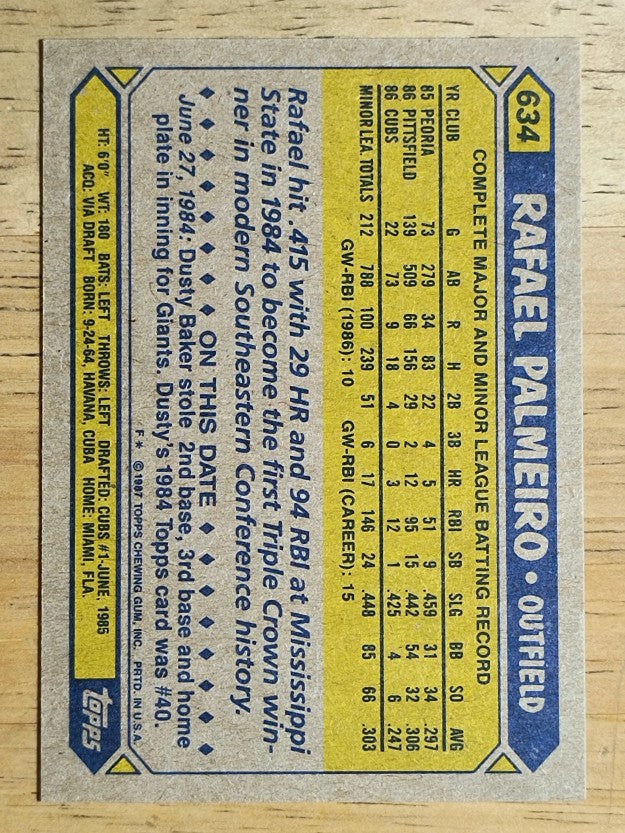 1987 Topps #634 Rafael Palmeiro RC