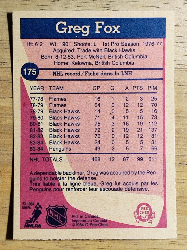 1984-85 O-Pee-Chee #175 Greg Fox
