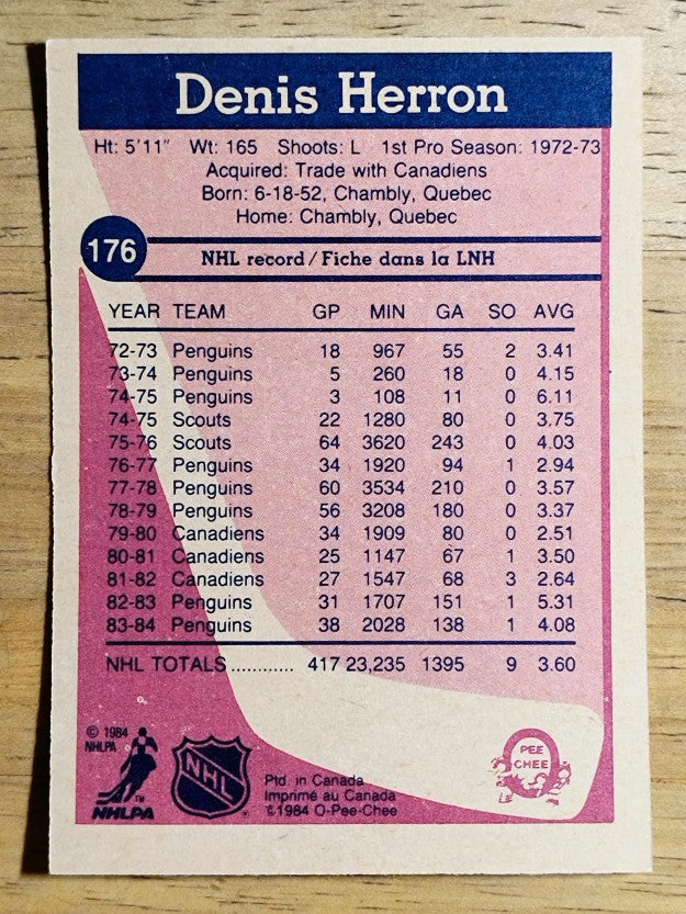 1984-85 O-Pee-Chee #176 Denis Herron