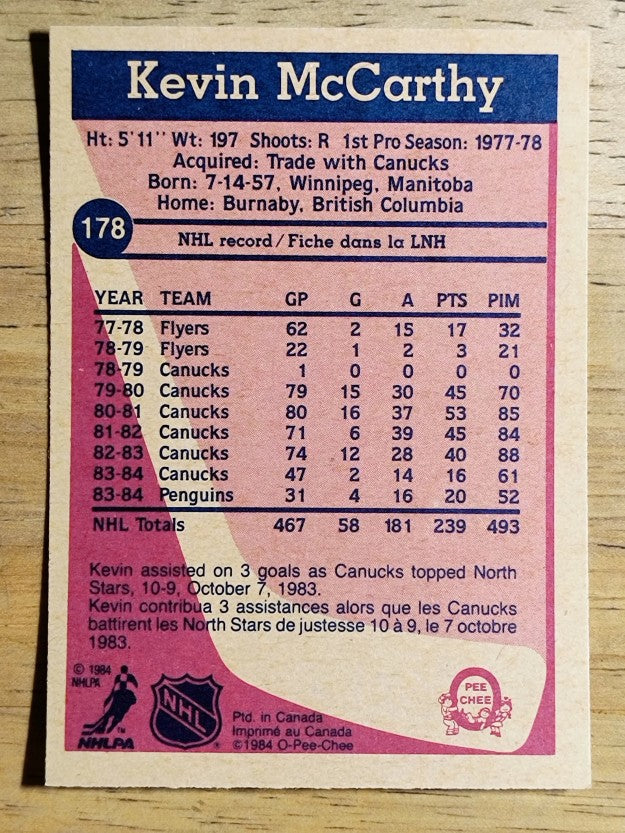 1984-85 O-Pee-Chee #178 Kevin McCarthy