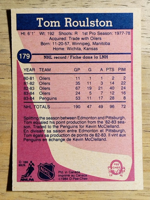 1984-85 O-Pee-Chee #179 Tom Roulston