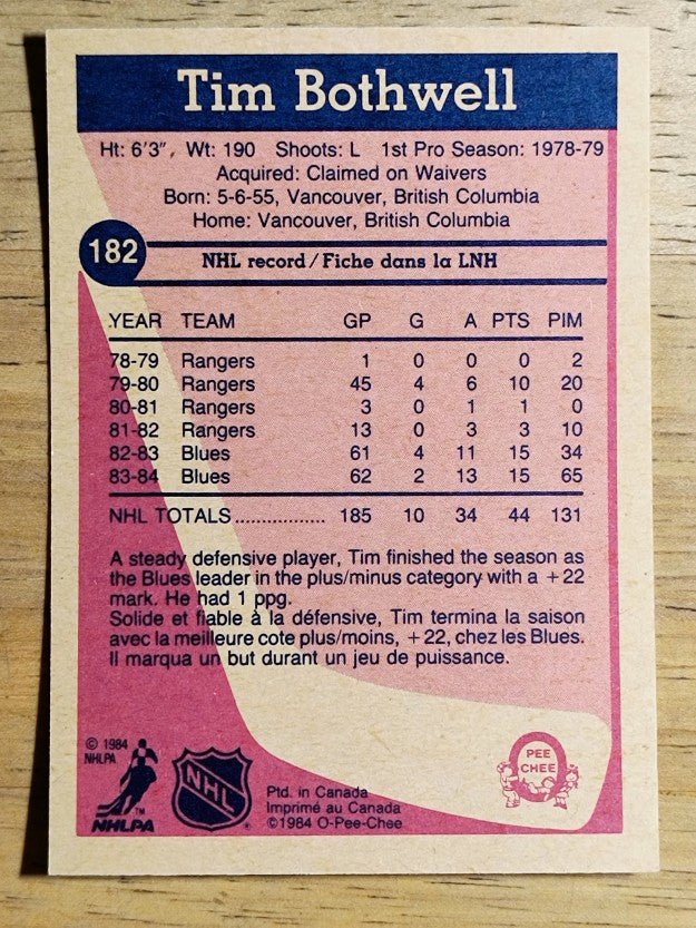 1984-85 O-Pee-Chee #182 Tim Bothwell RC