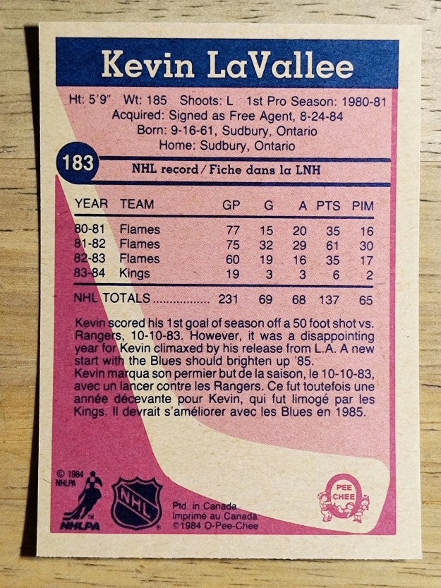 1984-85 O-Pee-Chee #183 Kevin Lavallee