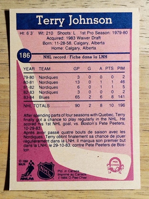 1984-85 O-Pee-Chee #186 Terry Johnson RC
