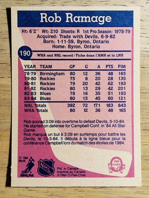 1984-85 O-Pee-Chee #190 Rob Ramage