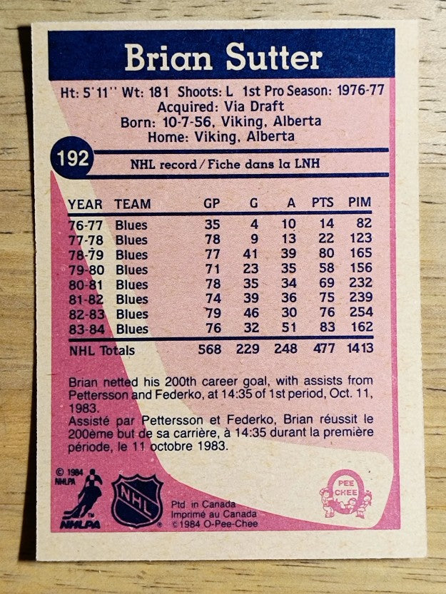 1984-85 O-Pee-Chee #192 Brian Sutter
