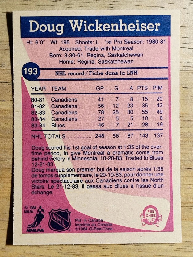 1984-85 O-Pee-Chee #193 Doug Wickenheiser