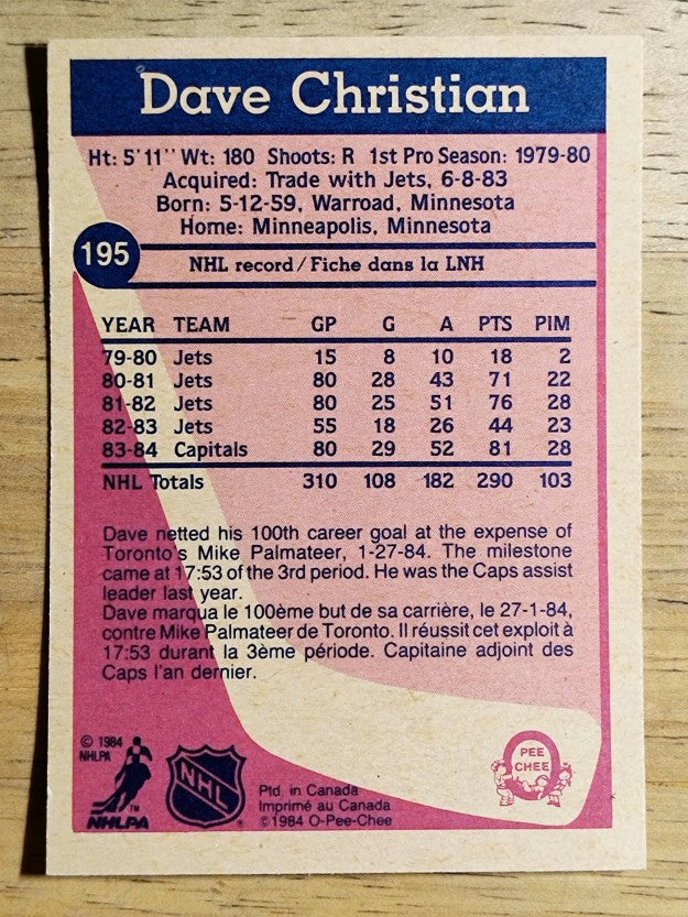 1984-85 O-Pee-Chee #195 Dave Christian