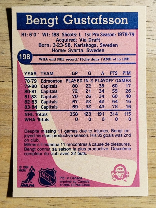 1984-85 O-Pee-Chee #198 Bengt Gustafsson