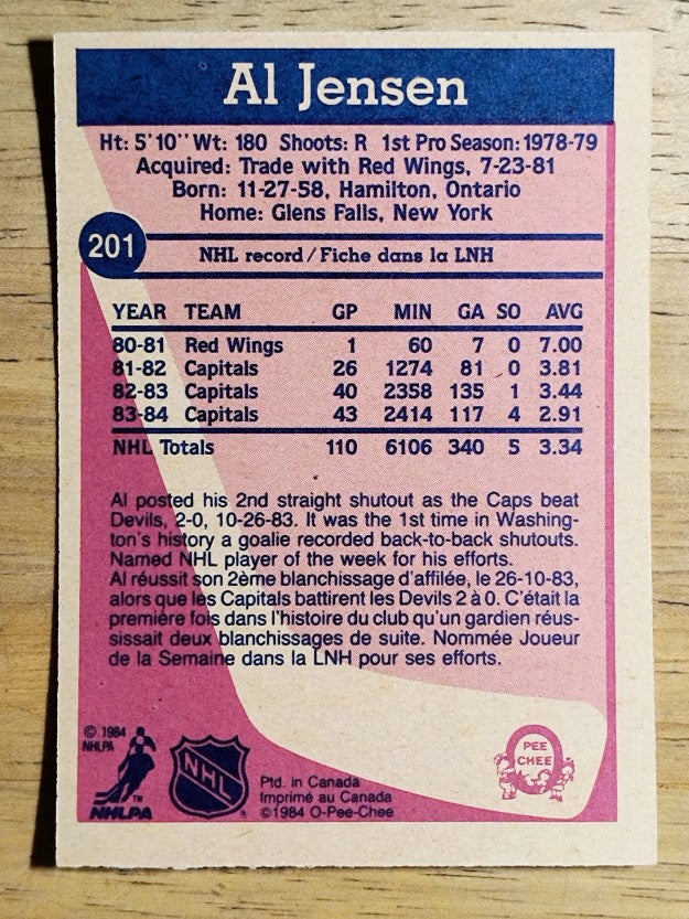 1984-85 O-Pee-Chee #201 Al Jensen