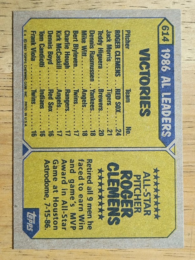 1987 Topps #614 Roger Clemens AS
