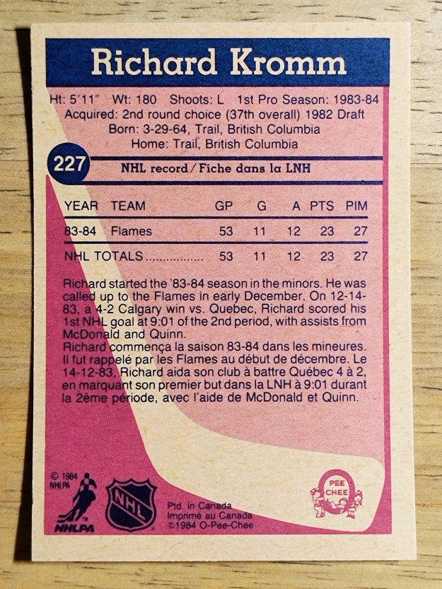 1984-85 O-Pee-Chee #227 Richard Kromm RC