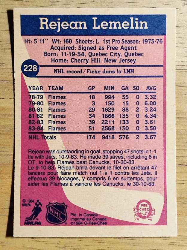 1984-85 O-Pee-Chee #228 Rejean Lemelin