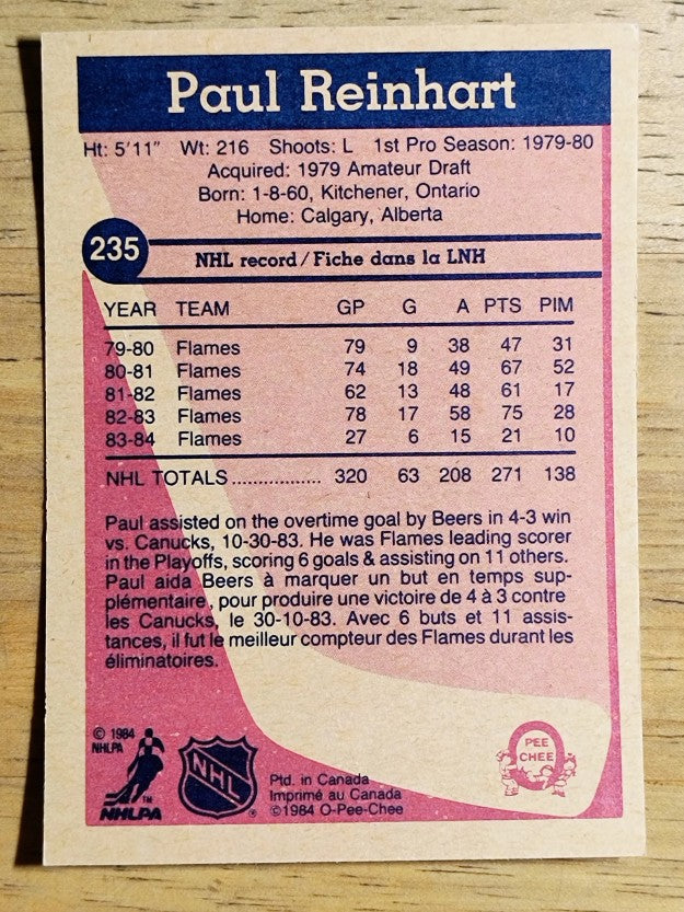 1984-85 O-Pee-Chee #235 Paul Reinhart