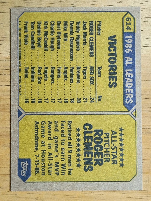 1987 Topps #614 Roger Clemens AS