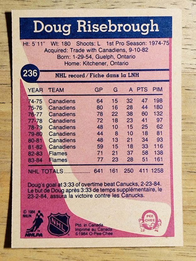 1984-85 O-Pee-Chee #236 Doug Risebrough