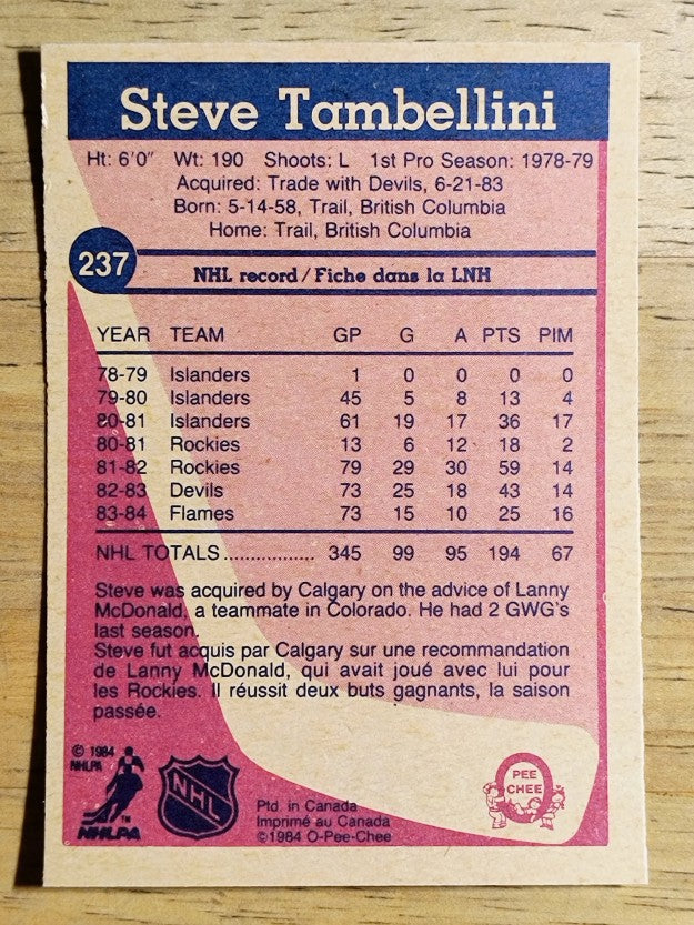 1984-85 O-Pee-Chee #237 Steve Tambellini