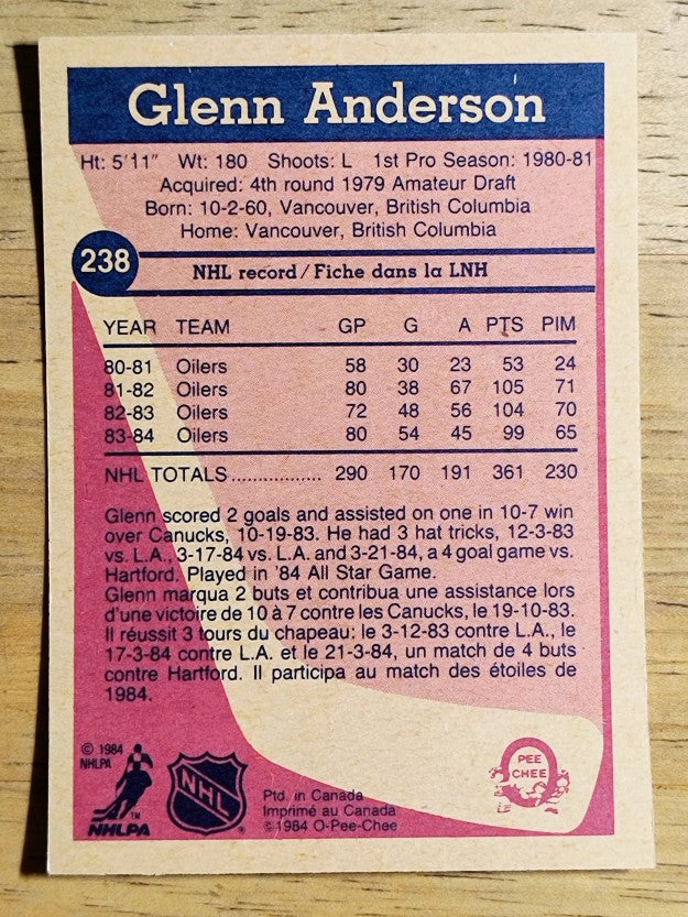 1984-85 O-Pee-Chee #238 Glenn Anderson
