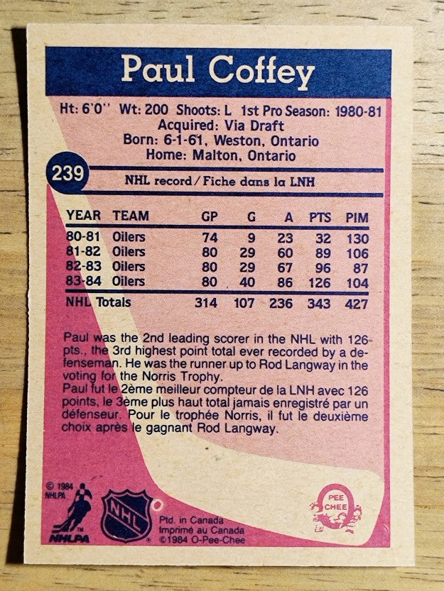 1984-85 O-Pee-Chee #239 Paul Coffey
