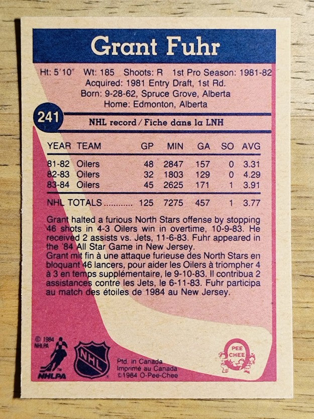 1984-85 O-Pee-Chee #241 Grant Fuhr