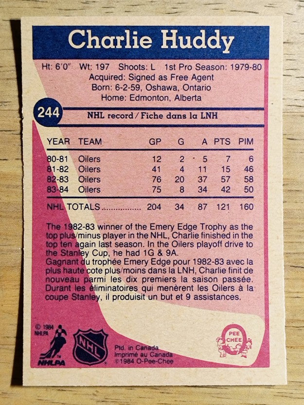 1984-85 O-Pee-Chee #244 Charlie Huddy