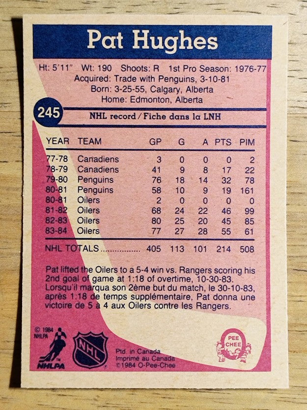 1984-85 O-Pee-Chee #245 Pat Hughes