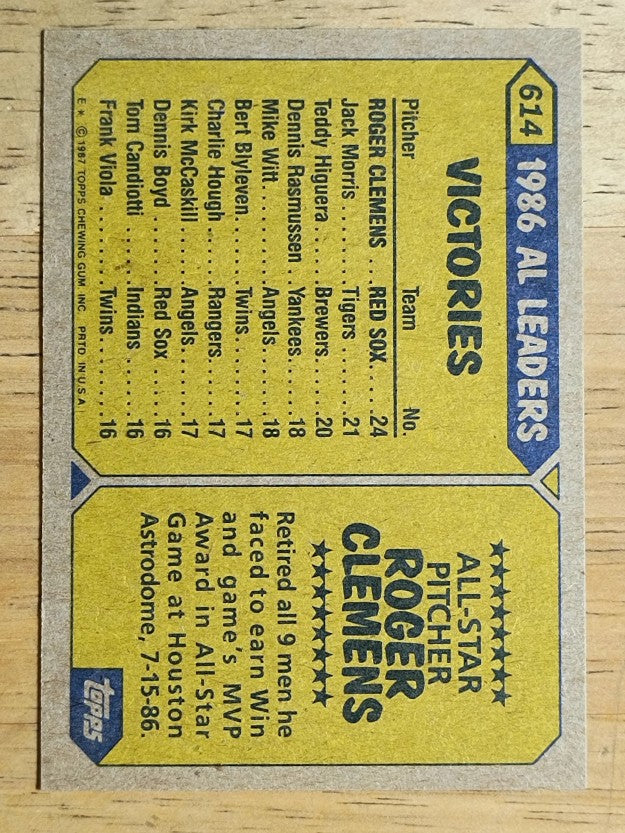 1987 Topps #614 Roger Clemens AS