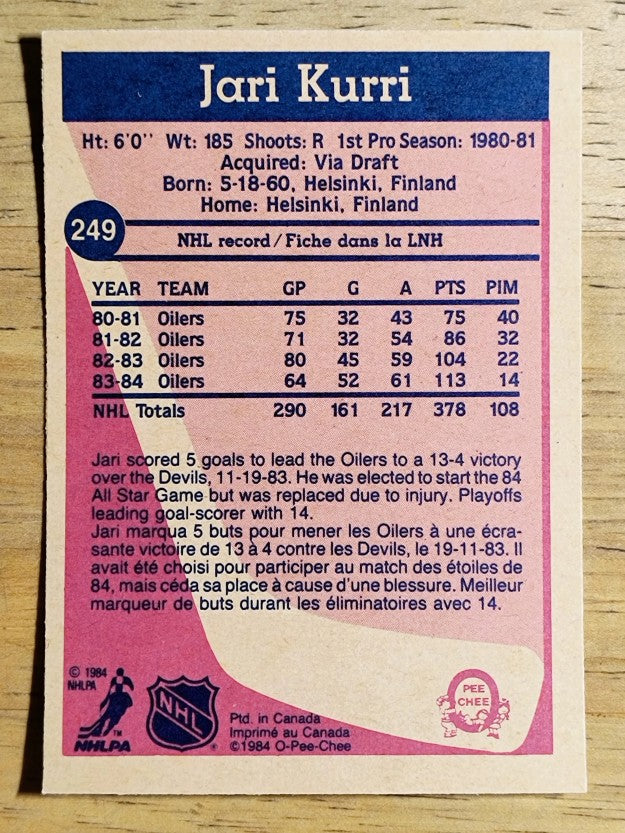 1984-85 O-Pee-Chee #249 Jari Kurri