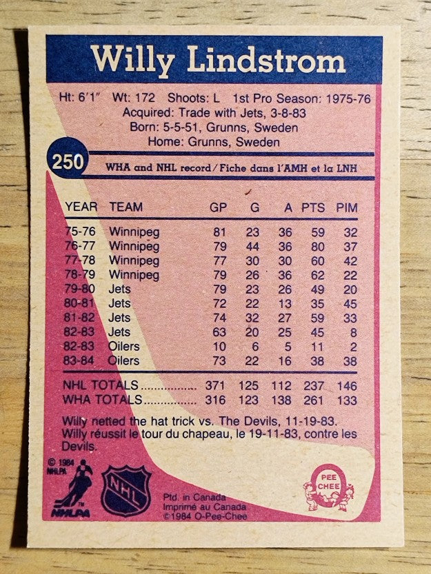 1984-85 O-Pee-Chee #250 Willy Lindstrom