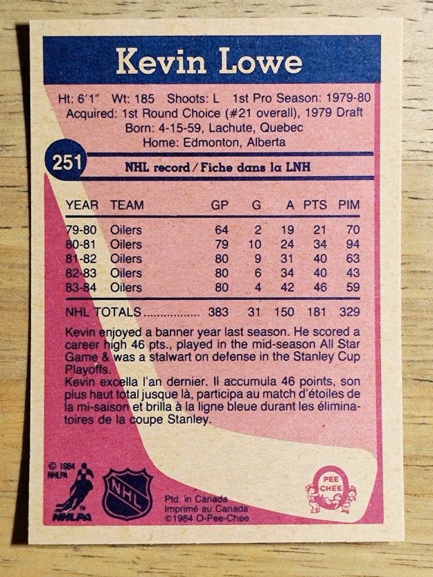 1984-85 O-Pee-Chee #251 Kevin Lowe