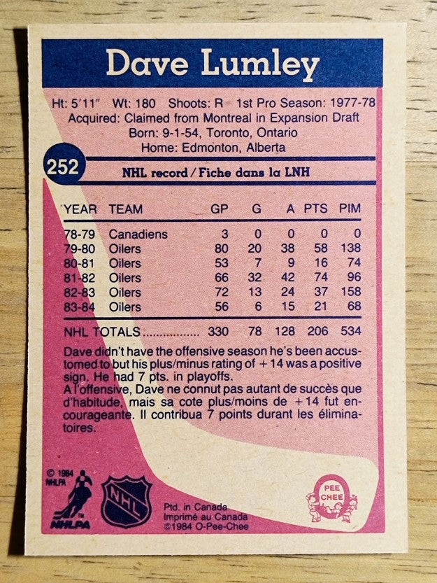 1984-85 O-Pee-Chee #252 Dave Lumley