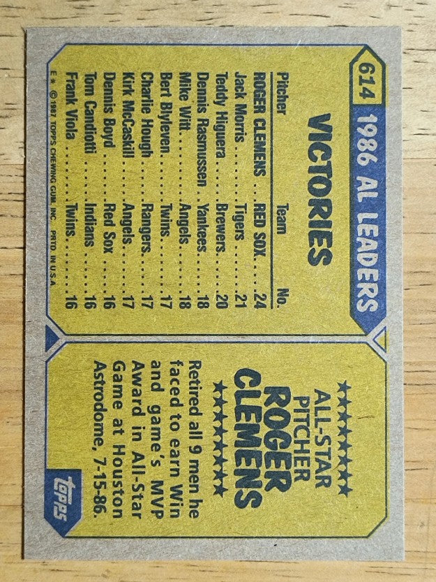 1987 Topps #614 Roger Clemens AS