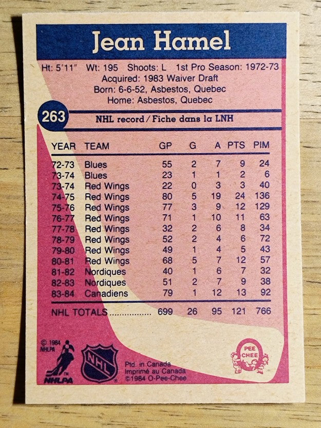 1984-85 O-Pee-Chee #263 Jean Hamel