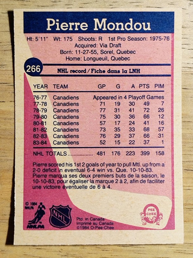 1984-85 O-Pee-Chee #266 Pierre Mondou