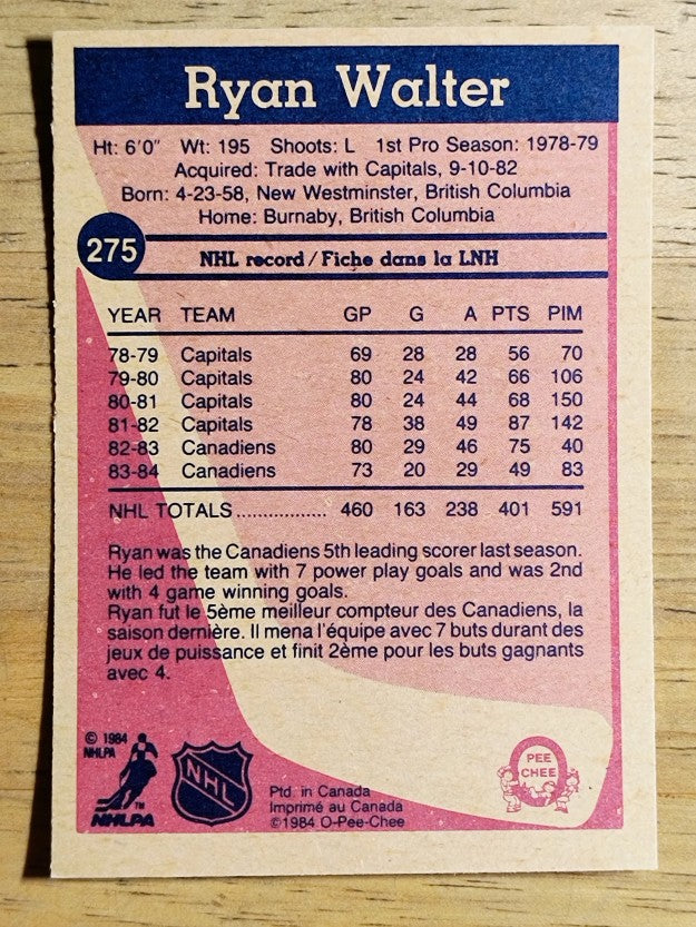 1984-85 O-Pee-Chee #275 Ryan Walter