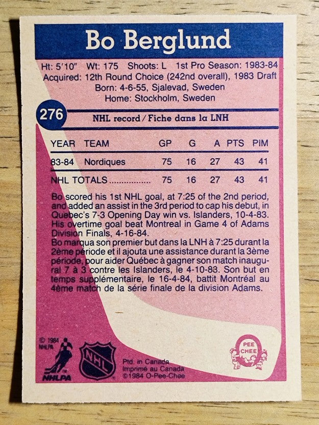 1984-85 O-Pee-Chee #276 Bo Berglund RC